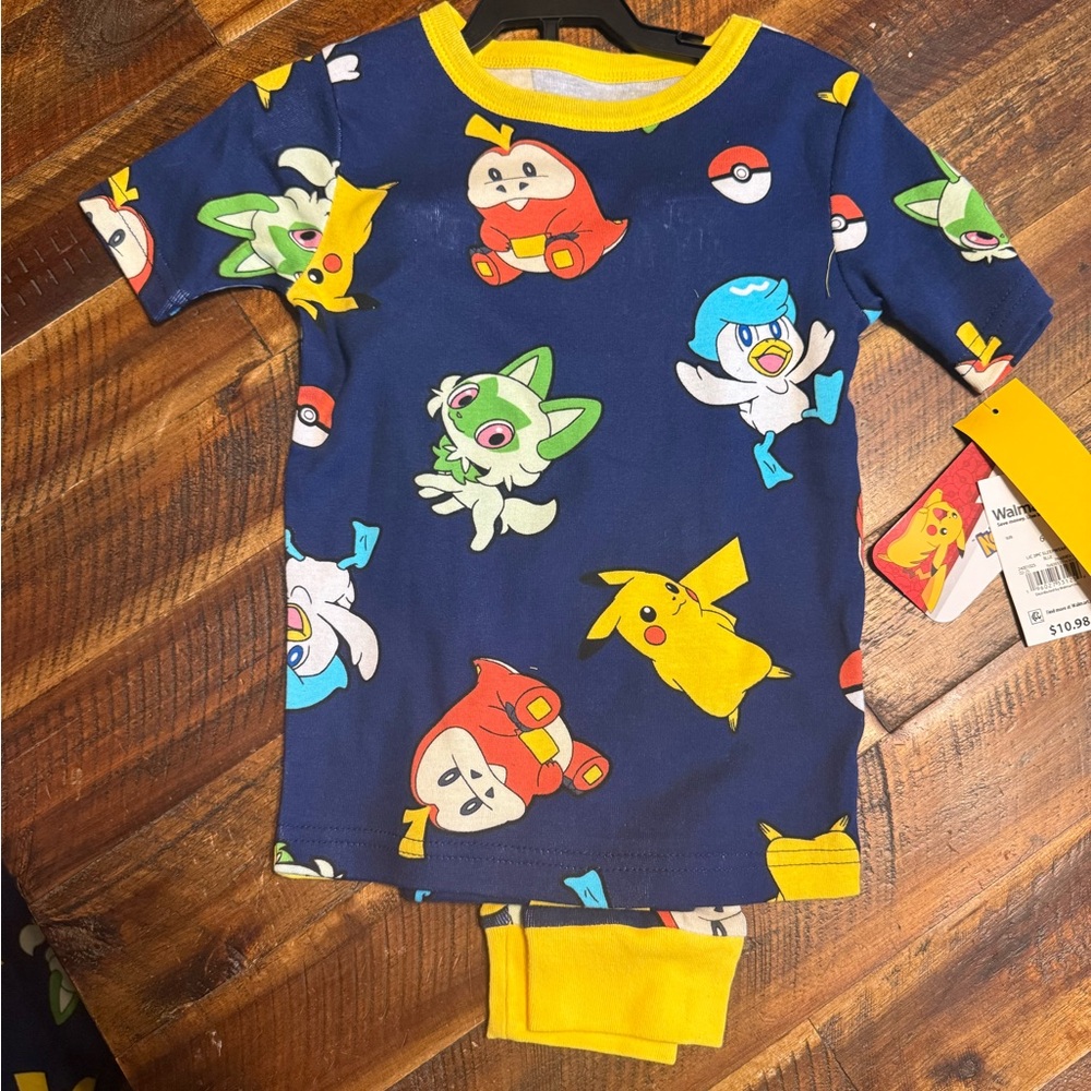 Pokémon Cartoon Character Kids Pajama Set - Navy and Yellow